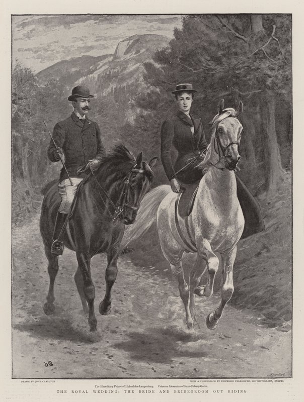 Det kongelige bryllup, bruden og brudgommen ute og rir av John Charlton