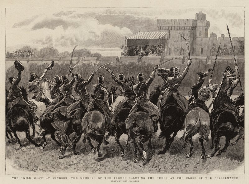 Det ville vesten i Windsor, medlemmene av troppen hilser dronningen ved slutten av forestillingen av John Charlton