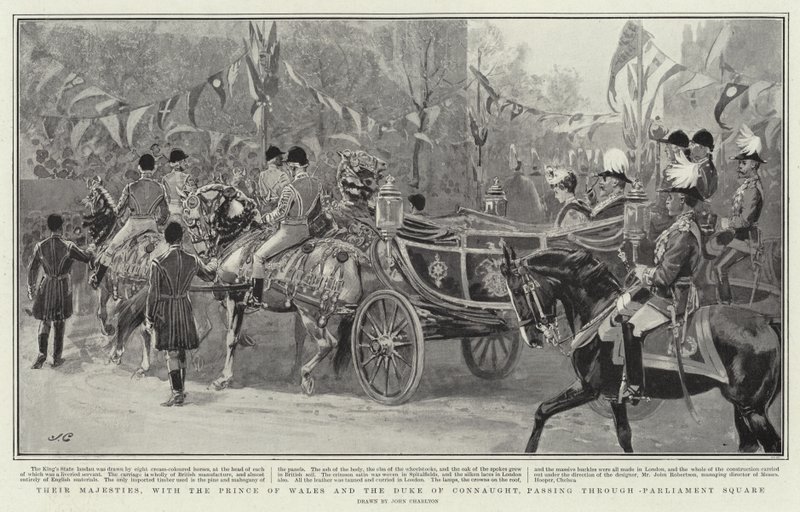 Deres Majesteter, med prinsen av Wales og hertugen av Connaught, passerer gjennom Parliament Square av John Charlton