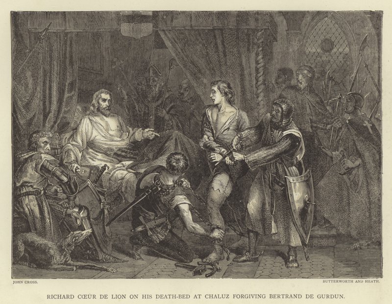 Richard Coeur de Lion på dødsleiet hans ved Chaluz tilgir Bertrand de Gurdun av John Cross