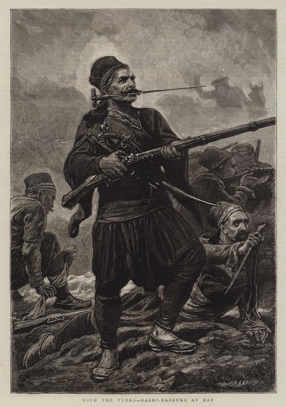 Med tyrkerne, Bashi-Bazouks ved Bay av John Dawson Watson