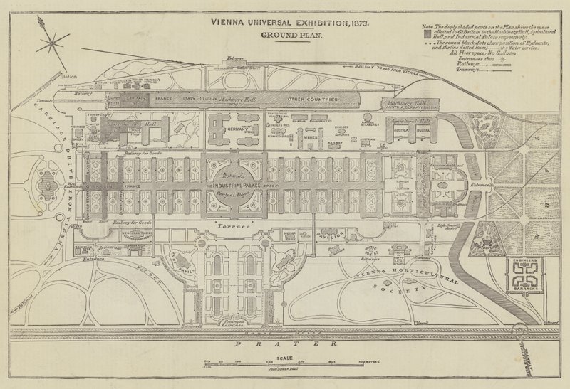 Grunnplan for verdensutstillingen i Wien, 1873 av John Dower