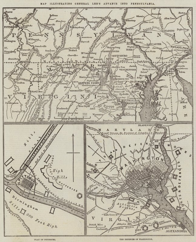 Kart som illustrerer General Lees fremmarsj til Pennsylvania av John Dower