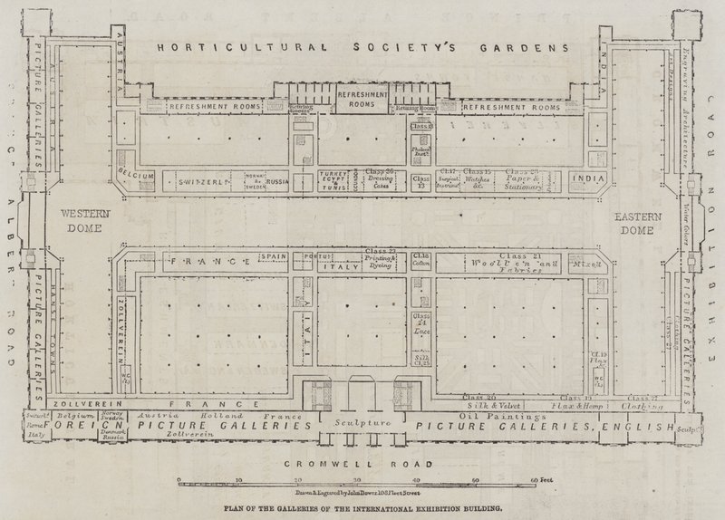 Plan over galleriene til den internasjonale utstillingsbygningen av John Dower