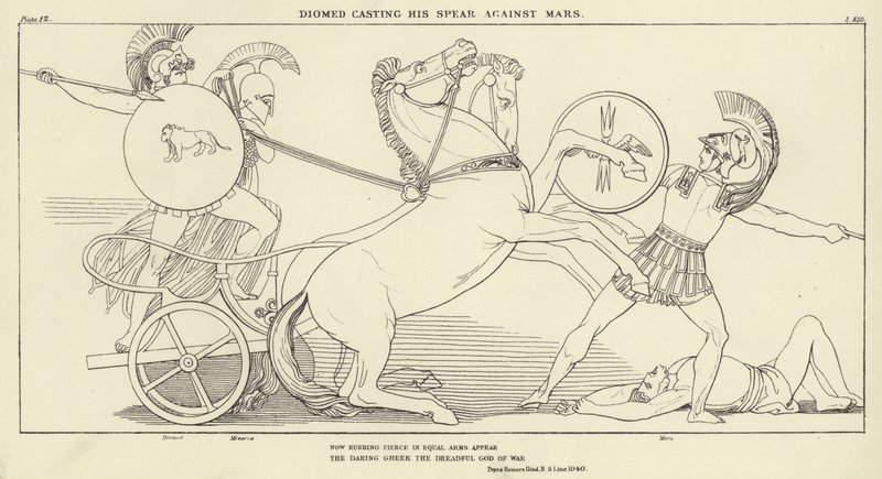 Diomed kaster spydet sitt mot Mars av John Flaxman
