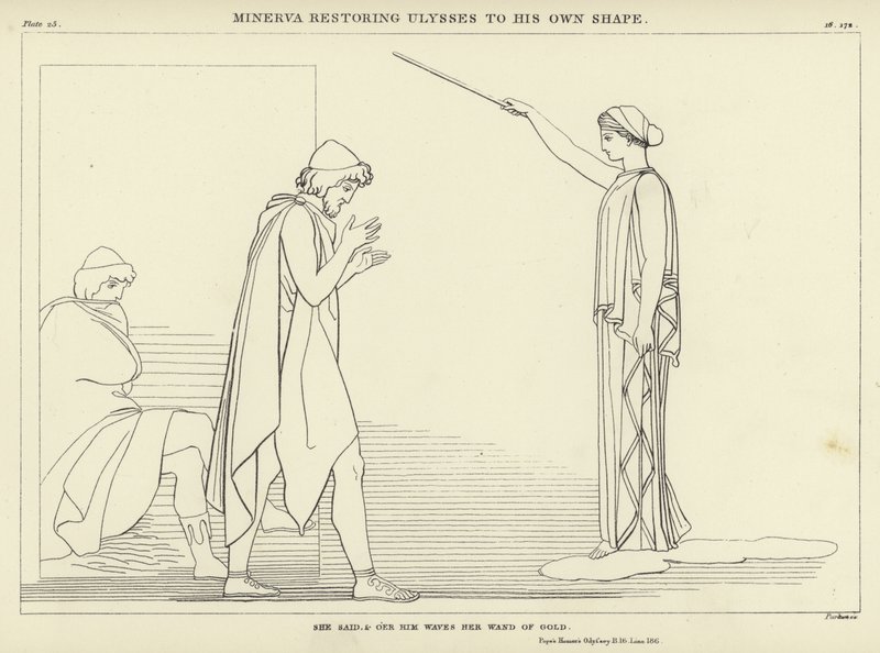 Minerva gjenoppretter Ulysses til sin egen form av John Flaxman