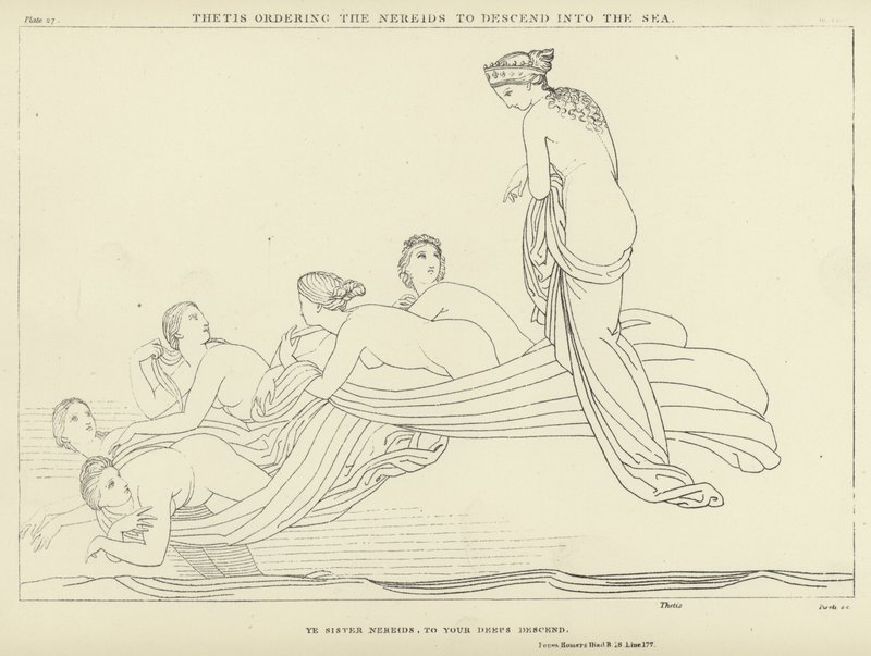 Thetis beordret Nereidene til å gå ned i havet av John Flaxman