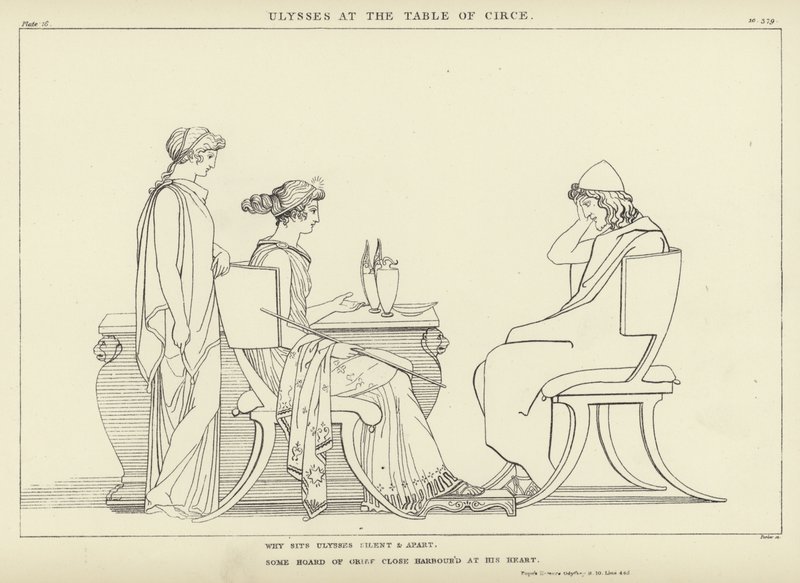 Ulysses ved Table of Circe av John Flaxman