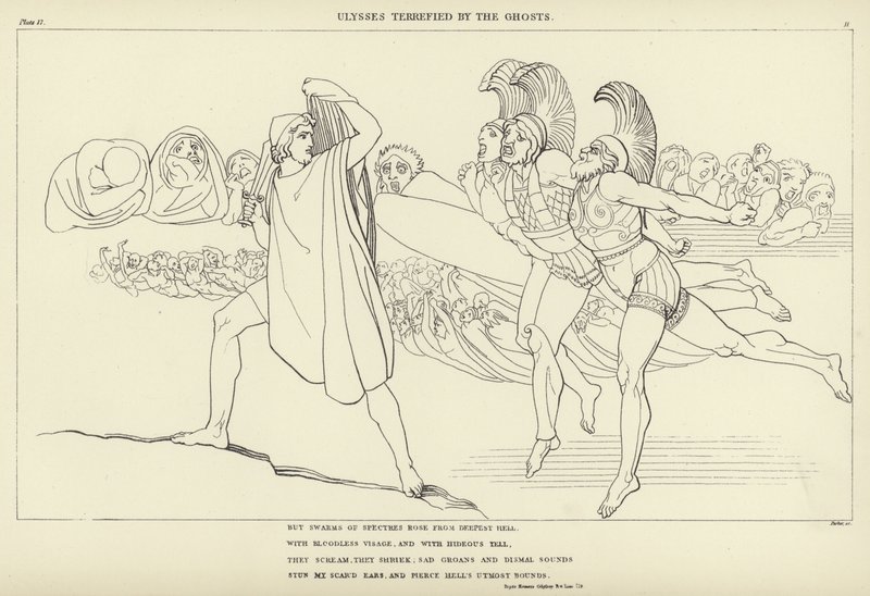 Ulysses skremt av spøkelsene av John Flaxman
