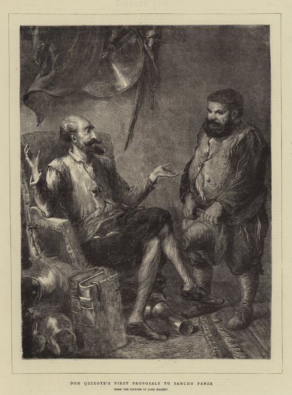 Don Quijotes første forslag til Sancho Panza av John Gilbert