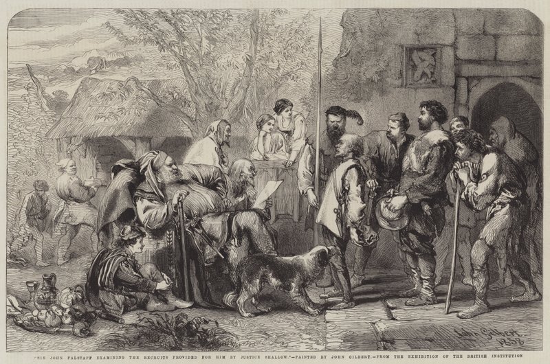 Sir John Falstaff undersøker rekruttene som ble gitt ham av Justice Shallow av John Gilbert