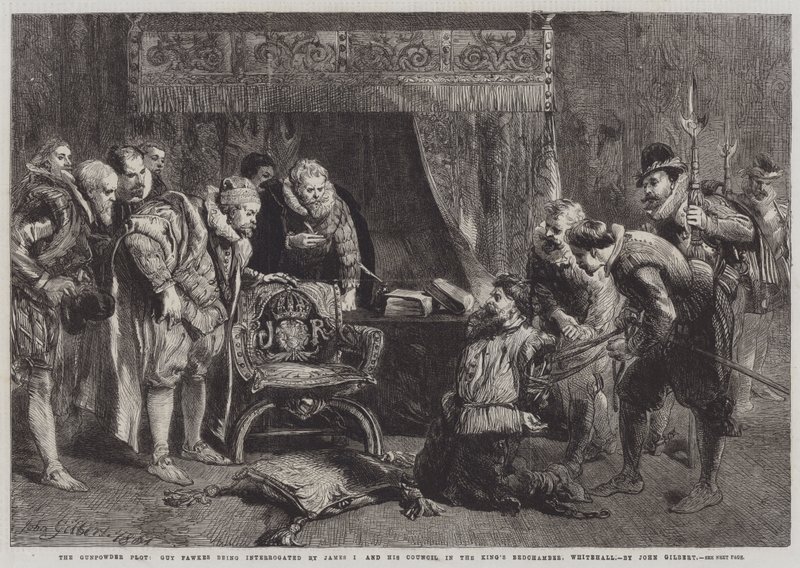 Gunpowder Plot, Guy Fawkes blir forhørt av James I og hans råd i King