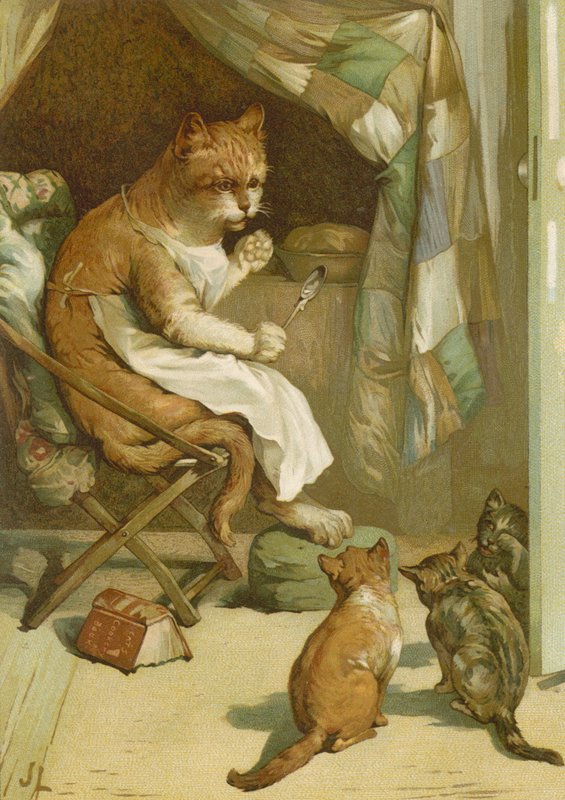 De tre kattungene (chromolitho) av John Lawson