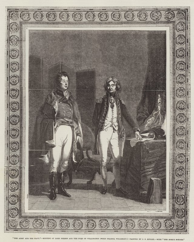 Hæren og marinen, møte med Lord Nelson og hertugen av Wellington (da oberst Wellesley) av John Prescott Knight