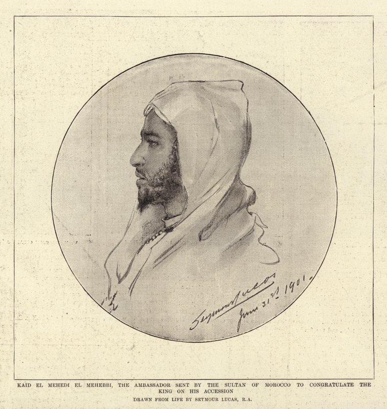 Kaid El Mehedi El Mehebbi, ambassadøren sendt av sultanen av Marokko for å gratulere kongen med hans tiltredelse av John Seymour Lucas