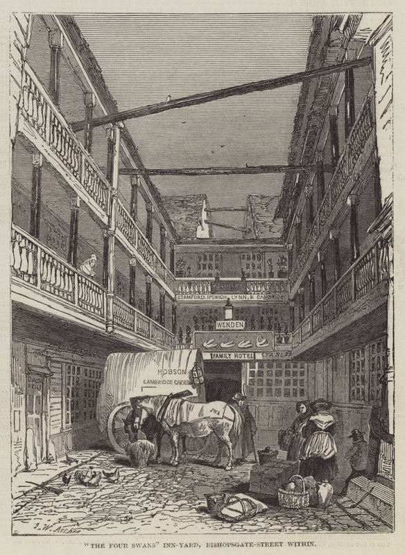 The Four Swans Inn-Yard, Bishopsgate-Street innenfor av John Wykeham Archer