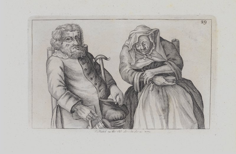 Et sittende gammelt par, han drikker, hun røyker (gravering) av John  Collier
