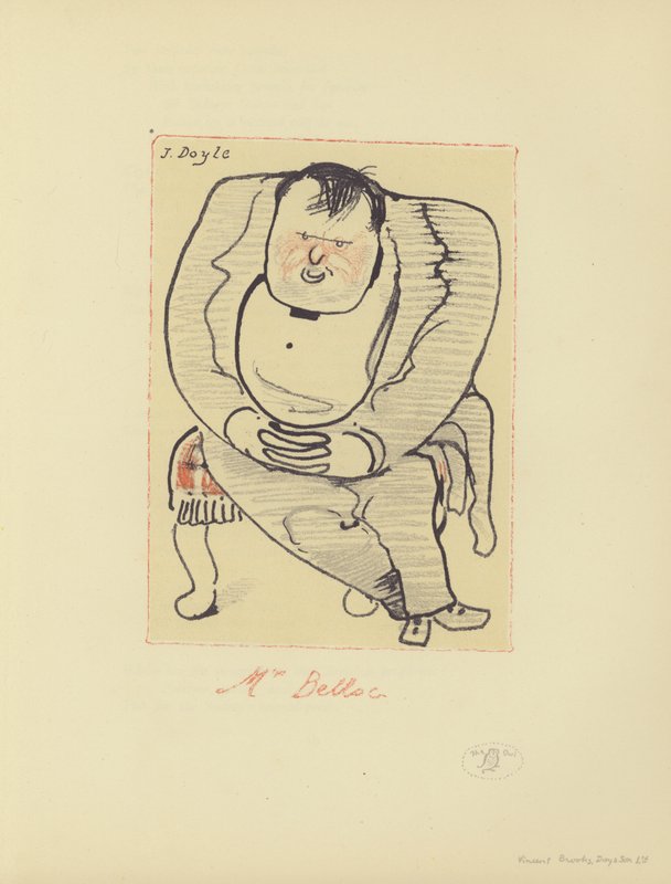 Karikatur av Hilaire Belloc, anglo-fransk forfatter og historiker (farge litho) av John  Doyle