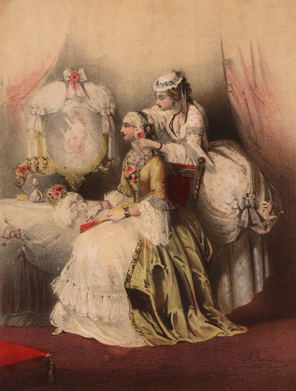 Marie Antoinette med hushjelpen (farge litho) av John (after) Brandard
