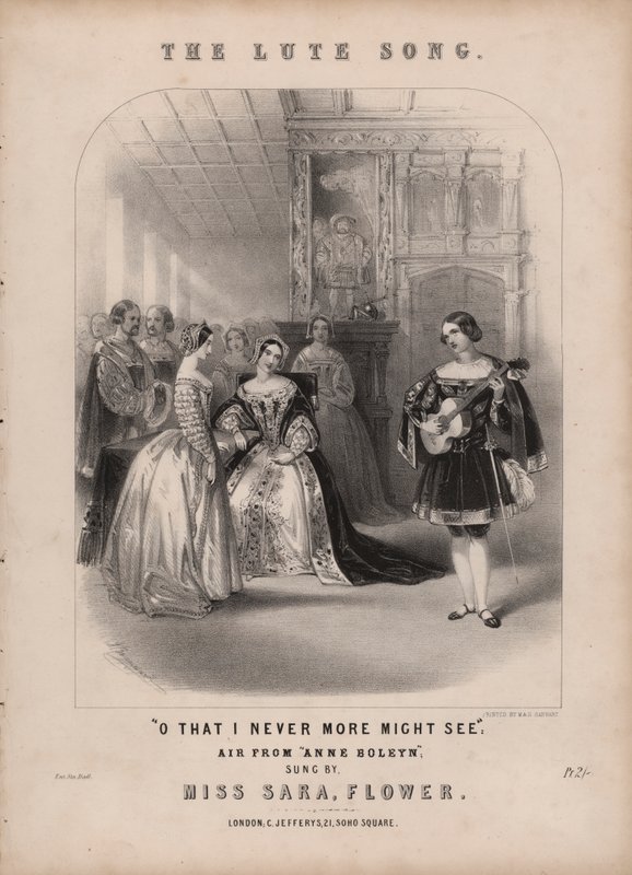Lutesangen fra Anna Bolena av Donizetti (farge litho) av John (after) Brandard
