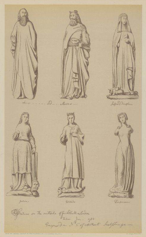Statuer på utsiden av Guildhall, City of London (litho) av John (after) Carter