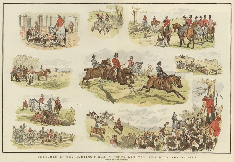 Skisser i jaktfeltet (farge litho) av John (after) Charlton