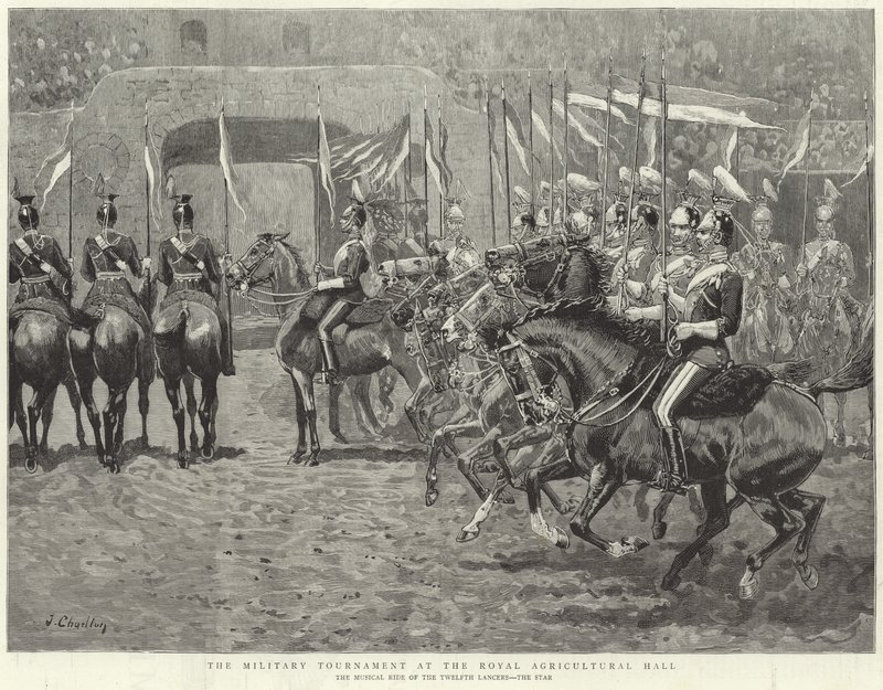 Militærturneringen ved Royal Agricultural Hall (gravering) av John (after) Charlton