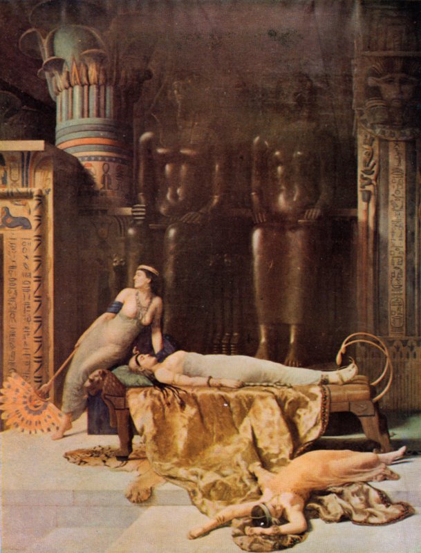 Shakespeare: Death of Cleopatra, Antony and Cleopatra, Act V, Scene 2 (color litho) av John (after) Collier