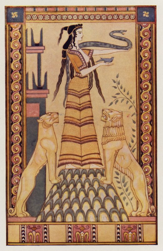 Slangegudinnen på Kreta (farge litho) av John (after) Duncan