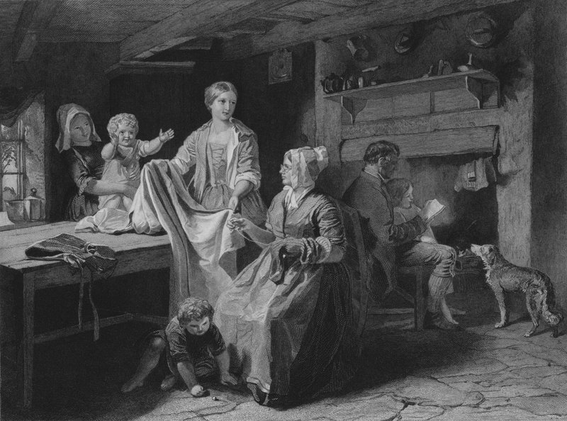 Illustrasjon for The Cottar's Saturday Night av Robert Burns, vers IV og V (gravering) av John (after) Faed
