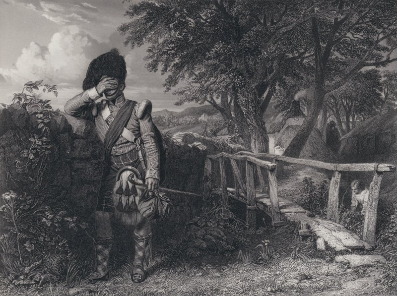 Illustrasjon for The Soldier's Return av Robert Burns (gravering) av John (after) Faed
