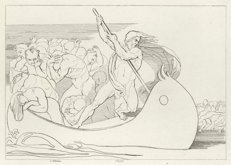 Charons båt, Inferno, Canto 3 (gravering) av John (after) Flaxman