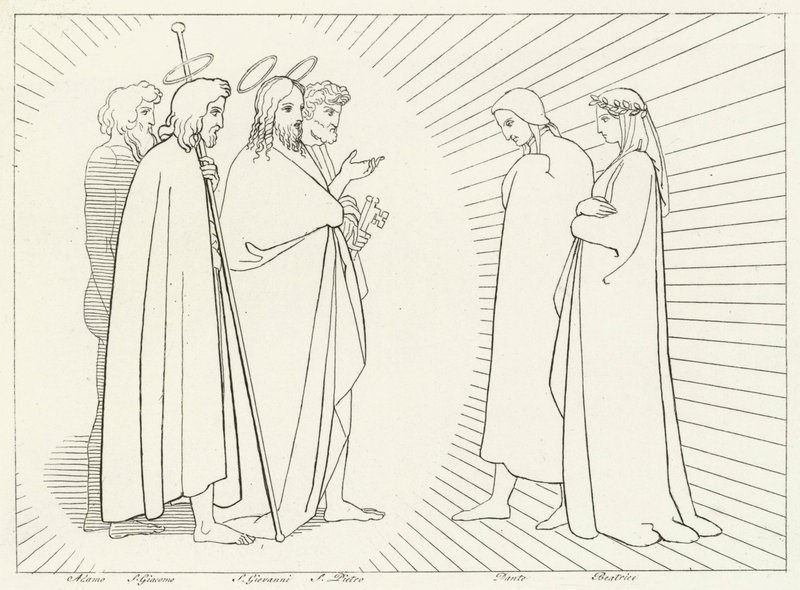 Konferanse med St John, Paradise, Canto 26 (gravering) av John (after) Flaxman