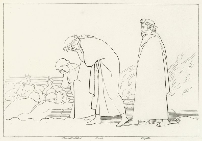 Dante diskurserer med sin lærer, Inferno, Canto 15 (gravering) av John (after) Flaxman