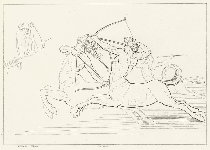 Møte med kentaurene, Inferno, Canto 12 (gravering) av John (after) Flaxman