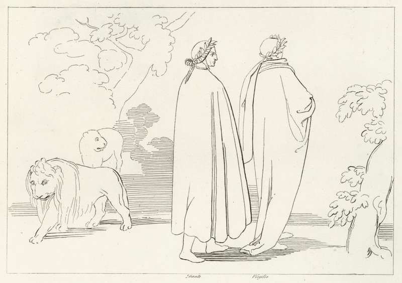 Entering the Dark Wood, Inferno, Canto 1 (gravering) av John (after) Flaxman