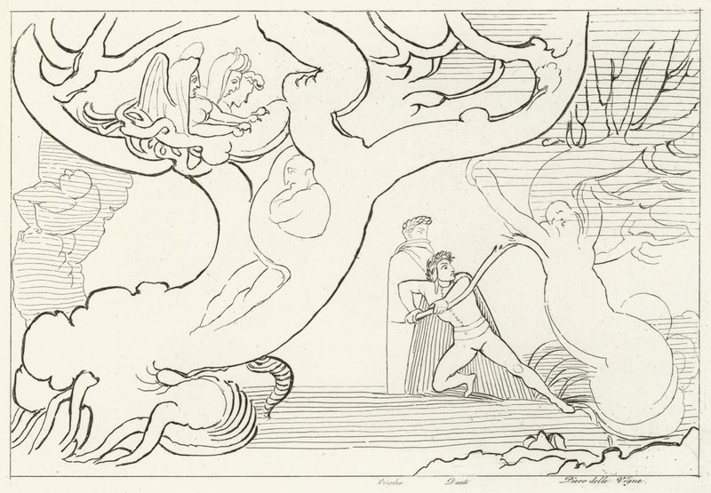Forest of Harpies, Inferno, Canto 13 (gravering) av John (after) Flaxman