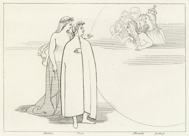 Innbyggere av månen, paradis, Canto 3 (gravering) av John (after) Flaxman