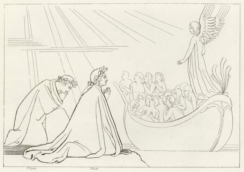 The Bark of Purgatory, Purgatory, Canto 2 (gravering) av John (after) Flaxman