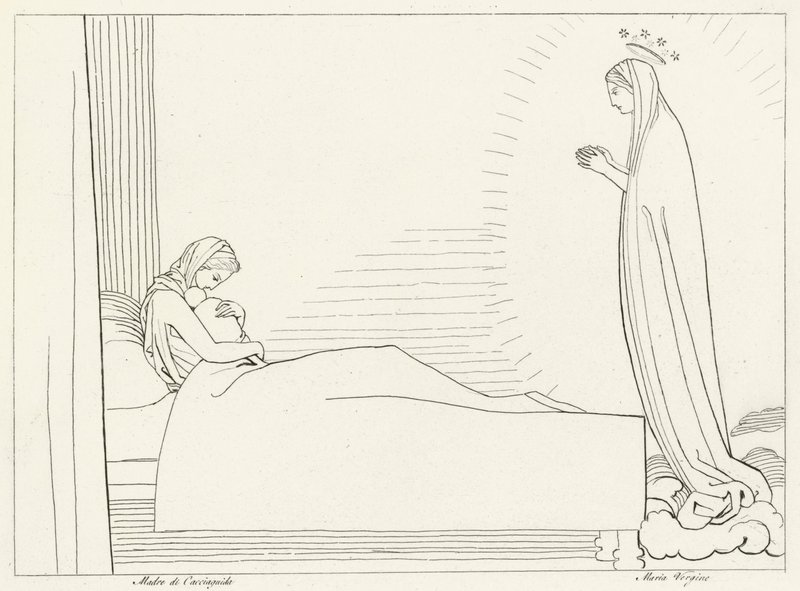 The Birth of Cacciaguida, Paradise, Canto 15 (gravering) av John (after) Flaxman