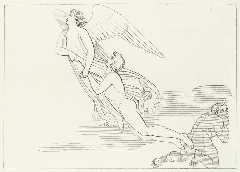 The Deliverance of Buonaconte, Purgatory, Canto 5 (gravering) av John (after) Flaxman