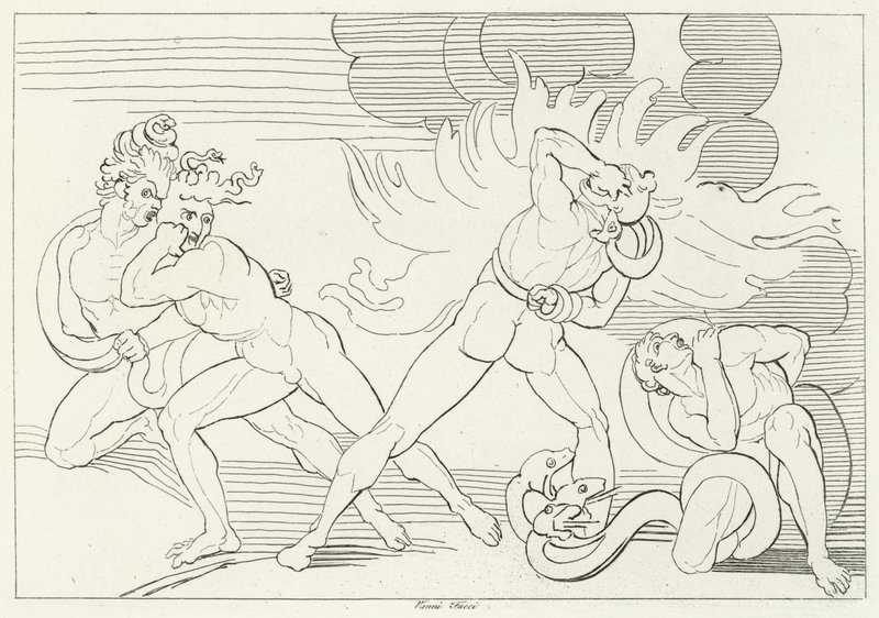 The Fiery Serpents, Inferno, Canto 24 (gravering) av John (after) Flaxman