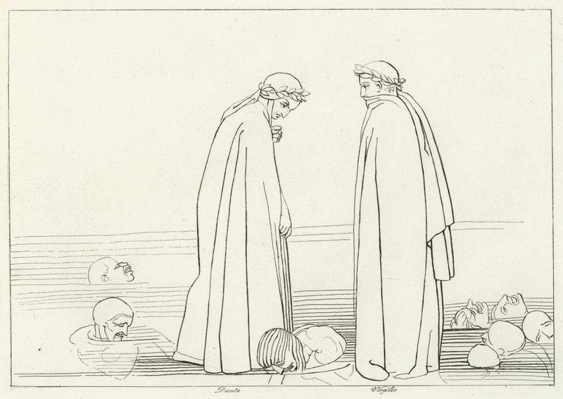 The Frozen Lake, Inferno, Canto 32 (gravering) av John (after) Flaxman