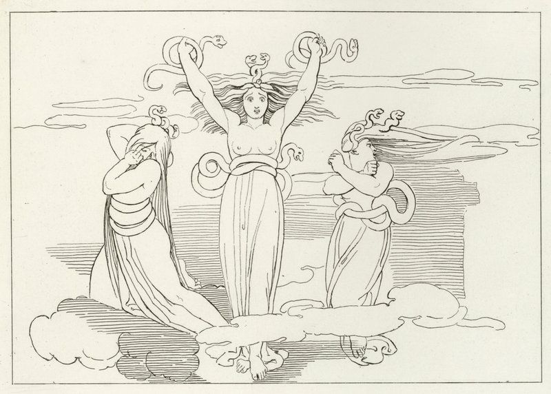 The Furies, Inferno, Canto 9 (gravering) av John (after) Flaxman
