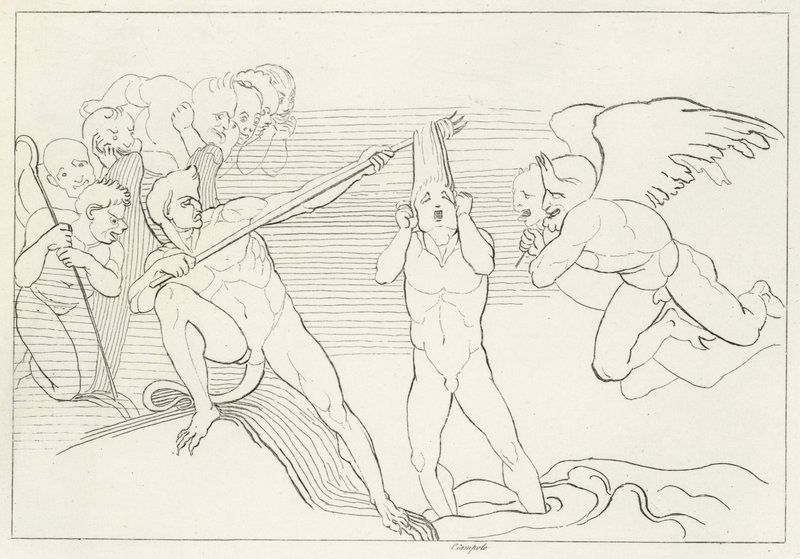 The Lake of Pitch, Inferno, Canto 22 (gravering) av John (after) Flaxman