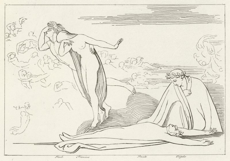 The Lovers Punished, Inferno, Canto 5 (gravering) av John (after) Flaxman