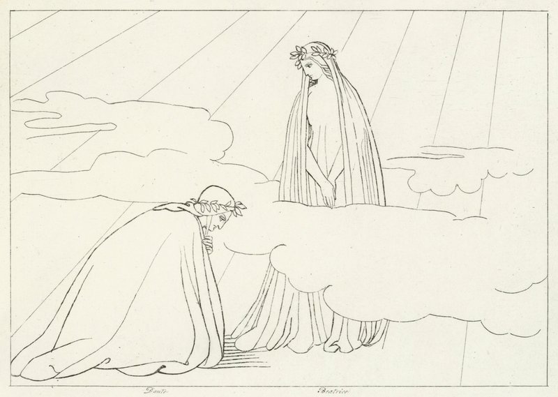 The Lunar Sphere, Paradise, Canto 2 (gravering) av John (after) Flaxman