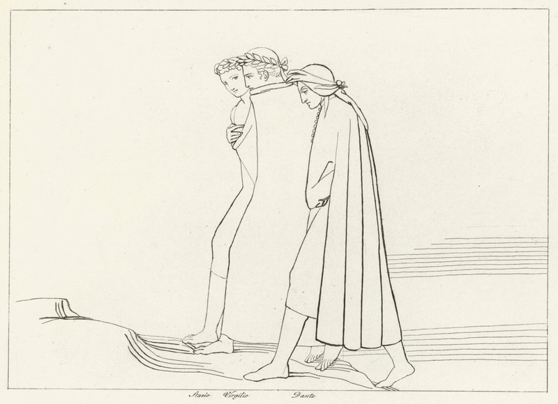 Møtet med Statius, Skjærsilden, Canto 21 (gravering) av John (after) Flaxman