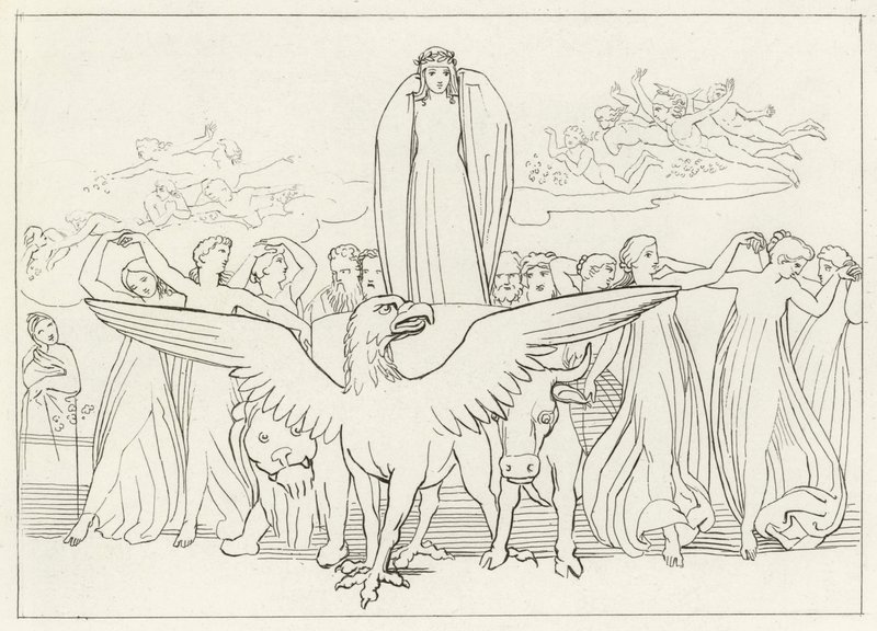 The Mysterious Car, Purgatory, Canto 31 (gravering) av John (after) Flaxman