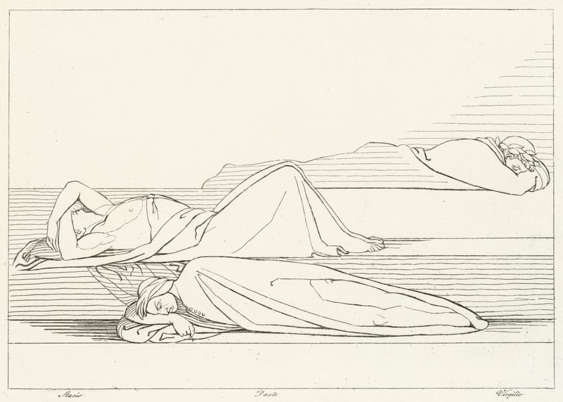 The Poets Reposing, Purgatory, Canto 27 (gravering) av John (after) Flaxman